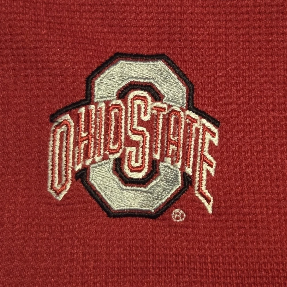 Antigua Mens Red Ohio State Buckeyes Waffle Knit Golf Polo Shirt Size Large